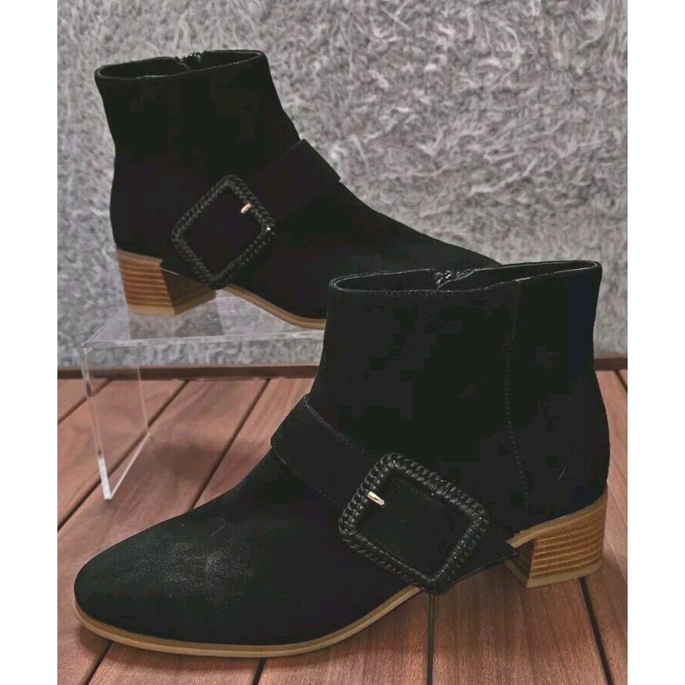 Jack Rogers Short Ankle Boots Black Suede Buckle Side Zip Women 7.5 NEW